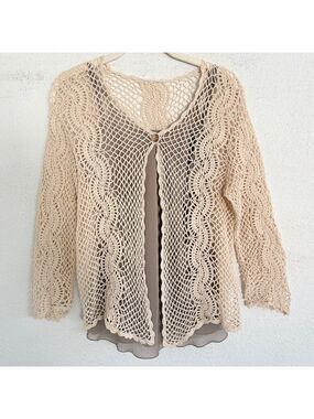 Vintage Open Knit Sweater Crochet Lace Fairy Indie Sleazy S Beige Cream